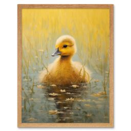 "Artery8 Wall Art Print Cute Yellow Ducking in Countryside Pond Oil Painting Kids Bedroom Baby Duck Bright Artwork Art Framed - Size: W12"" x H16""" - thumbnail 1
