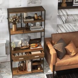 Rafaelo Mobilia Industrial Bookcase With 2 Large Drawers & Shelves in Brown - thumbnail 4