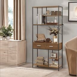 Rafaelo Mobilia Industrial Bookcase With 2 Large Drawers & Shelves in Brown - thumbnail 2