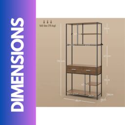 Rafaelo Mobilia Industrial Bookcase With 2 Large Drawers & Shelves in Brown - thumbnail 6