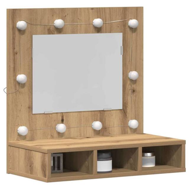 Berkfield Home Vanity Unit with Mirror Artisan Oak MDF, Glass 60 x 31.5 x 62 cm in Brown - image 1
