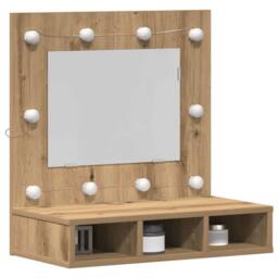 Berkfield Home Vanity Unit with Mirror Artisan Oak MDF, Glass 60 x 31.5 x 62 cm in Brown - thumbnail 1