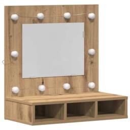 Berkfield Home Vanity Unit with Mirror Artisan Oak MDF, Glass 60 x 31.5 x 62 cm in Brown - thumbnail 3