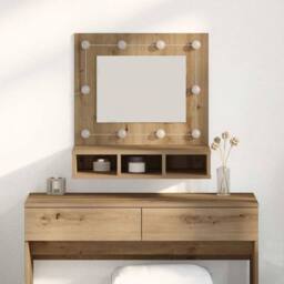 Berkfield Home Vanity Unit with Mirror Artisan Oak MDF, Glass 60 x 31.5 x 62 cm in Brown - thumbnail 2