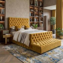 Stratus Interiors Hilton Tall Chesterfield Bed Frame with High Footboard - No storage in Mustard - Size: Single - thumbnail 1