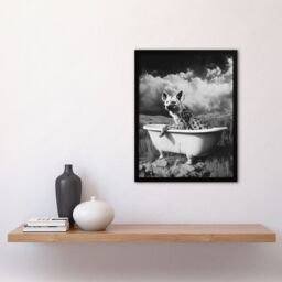 "Artery8 Hyena In Desert Bathtub Black White Surreal Framed Art Print in Grey - Size: W12"" x H16""" - thumbnail 4