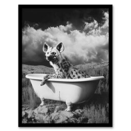 "Artery8 Hyena In Desert Bathtub Black White Surreal Framed Art Print in Grey - Size: W12"" x H16""" - thumbnail 1