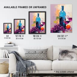 Artery8 Wall Art Print Wine Lovers Oil Painting Kitchen Artwork Framed Picture in Purple - Size: A4 - thumbnail 3