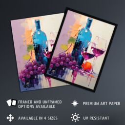 Artery8 Wall Art Print Wine Lovers Oil Painting Kitchen Artwork Framed Picture in Purple - Size: A4 - thumbnail 2
