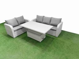 Fimous 5 Seater PE Rattan Wicker Garden Furniture Patio Conservatory Sofa Set with Adjustable Lifting Dining or Coffee Table 3 Seater Sofa Love Sofa - thumbnail 2