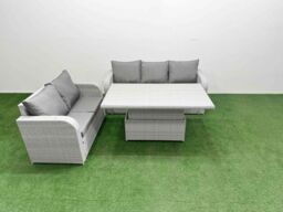 Fimous 5 Seater PE Rattan Wicker Garden Furniture Patio Conservatory Sofa Set with Adjustable Lifting Dining or Coffee Table 3 Seater Sofa Love Sofa - thumbnail 1