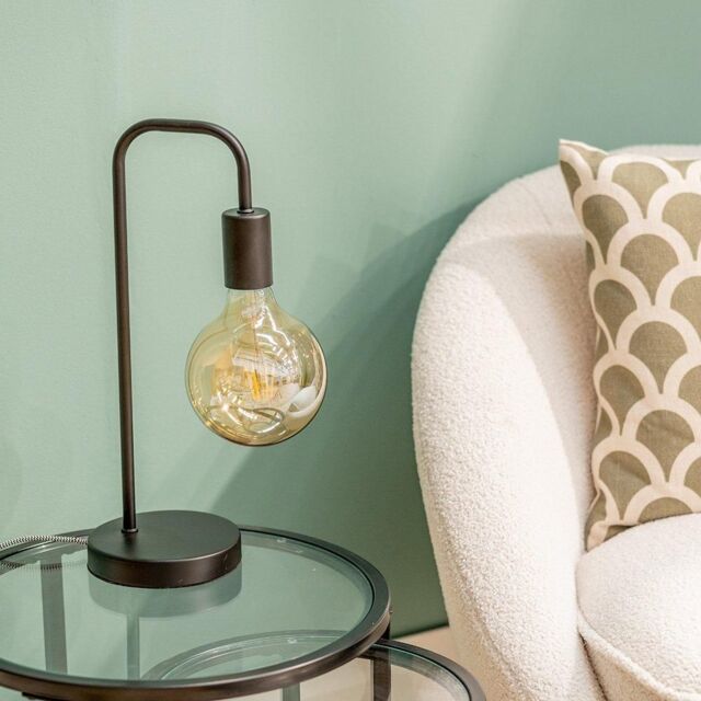 ValueLights Bronx Black Table Lamp With Curved Metal Stem - image 1