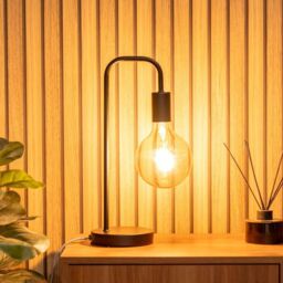 ValueLights Bronx Black Table Lamp With Curved Metal Stem - thumbnail 3