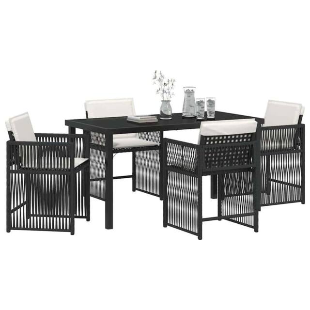 Berkfield Home Soft 5 Piece Garden Dining Set with Cushions Black Poly Rattan - image 1