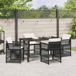Berkfield Home Soft 5 Piece Garden Dining Set with Cushions Black Poly Rattan - thumbnail 4
