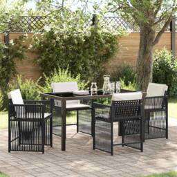 Berkfield Home Soft 5 Piece Garden Dining Set with Cushions Black Poly Rattan - thumbnail 2