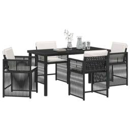 Berkfield Home Soft 5 Piece Garden Dining Set with Cushions Black Poly Rattan - thumbnail 1