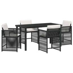 Berkfield Home Soft 5 Piece Garden Dining Set with Cushions Black Poly Rattan - thumbnail 3
