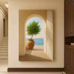 Mafett Premium 4 cm Thick Canvas Wall Art Modern Archway & Tree Design in Beige - thumbnail 1