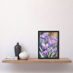 "Artery8 Wall Art Print Purple Watercolour Lilies Painting Springtime Art Framed Poster in Black - Size: W12"" x H16""" - thumbnail 4