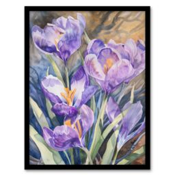 "Artery8 Wall Art Print Purple Watercolour Lilies Painting Springtime Art Framed Poster in Black - Size: W12"" x H16""" - thumbnail 1