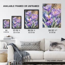"Artery8 Wall Art Print Purple Watercolour Lilies Painting Springtime Art Framed Poster in Black - Size: W12"" x H16""" - thumbnail 3