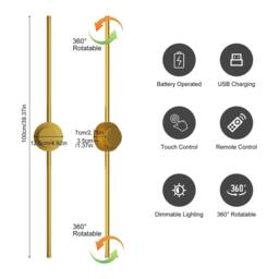 NIVOR LED Dimmbale Flush Mounted Sconces, Battery Wall Light Remote(Set of 2) in Metallic Gold - thumbnail 2