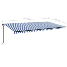 Berkfield Home Manual Retractable Awning with LED 600x300 cm Blue & White - thumbnail 7