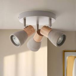 Pagazzi Stoneleigh 3 Light Concrete & Wood Effect Ceiling Spotlight Plate in Grey