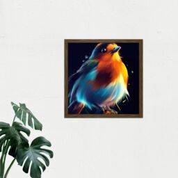 "Artery8 Wall Art Print Fat Robin Bird Vibrant Acrylic Orange Blue on Black Painting Square Framed Picture 16X16 Inch in Brown - Size: W16"" x H16""" - thumbnail 2