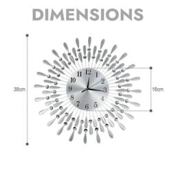 EONLION 38cm Beaded Jeweled Wall Clock in Silver - Size: 100 cm - thumbnail 2
