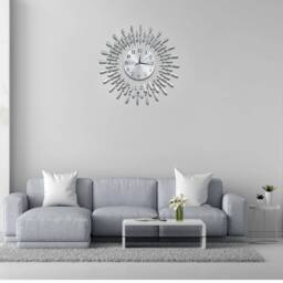 EONLION 38cm Beaded Jeweled Wall Clock in Silver - Size: 100 cm