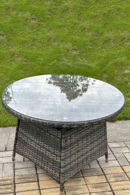 Fimous PE Rattan Round Dining Table With Clear Tempered Glass in Dark Grey - image 1