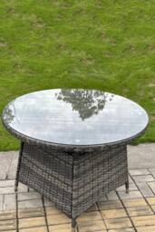 Fimous PE Rattan Round Dining Table With Clear Tempered Glass in Dark Grey