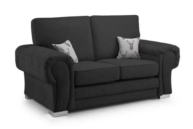 Furniture 786 Chingford Full Back 2 Seater Sofa Chenille Fabric in Black - image 1