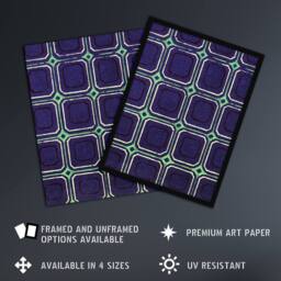 "Artery8 Geometric Blue Green Square Pattern Vintage Wall Art Print Korin in Purple - Size: W12"" x H16""" - thumbnail 2