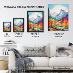 "Artery8 Wall Art Print Colourful Yosemite National Park Forest Landscape Poster Picture - Size: W18"" x H24""" - thumbnail 3