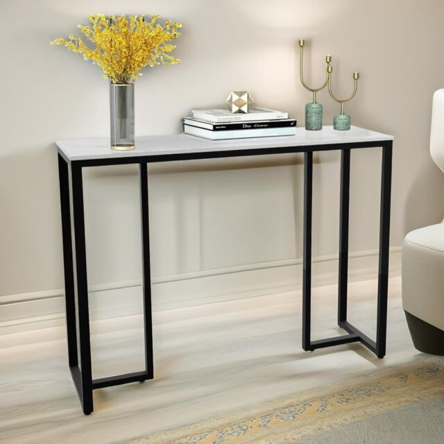 Pirlo Plush Faux Marble Console Table in White - image 1