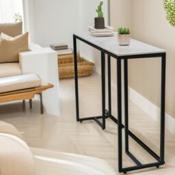 Pirlo Plush Faux Marble Console Table in White - thumbnail 3