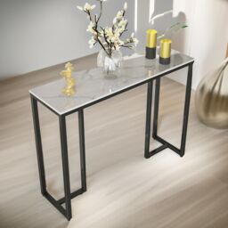 Pirlo Plush Faux Marble Console Table in White - thumbnail 4