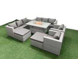 Fimous 10 Seat PE Wicker Rattan Lounge Sofa Set Outdoor Garden Furniture Set in Light Grey - thumbnail 2