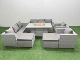Fimous 10 Seat PE Wicker Rattan Lounge Sofa Set Outdoor Garden Furniture Set in Light Grey - thumbnail 1