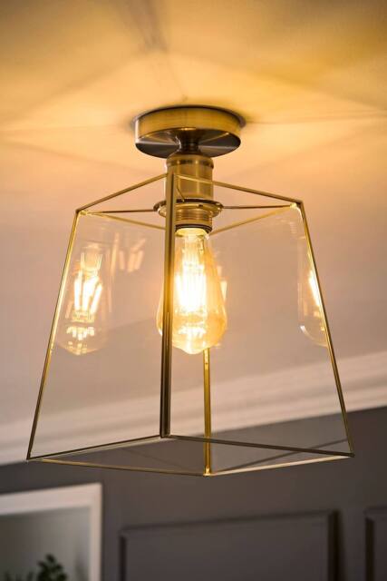 ValueLights Susie Glass Lantern Lamp Shade Flush Ceiling Light with Filament Bulb in Silver - image 1