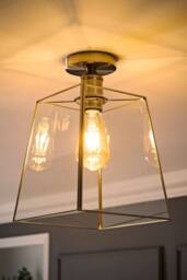 ValueLights Susie Glass Lantern Lamp Shade Flush Ceiling Light with Filament Bulb in Silver