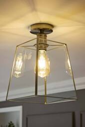ValueLights Susie Glass Lantern Lamp Shade Flush Ceiling Light with Filament Bulb in Silver - thumbnail 2