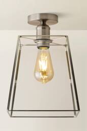 ValueLights Susie Glass Lantern Lamp Shade Flush Ceiling Light with Filament Bulb in Silver - thumbnail 3