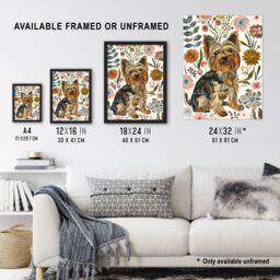 "Artery8 Yorkshire Terrier Dog Lover Boho Floral Pattern Wall Art Print in Brown - Size: W24"" x H32""" - thumbnail 3