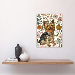 "Artery8 Yorkshire Terrier Dog Lover Boho Floral Pattern Wall Art Print in Brown - Size: W24"" x H32""" - thumbnail 4