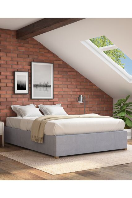 Aspire Upholstered Platform Ottoman Bed Frame in Kimiyo Linen Fabric in Silver - Size: Double - image 1