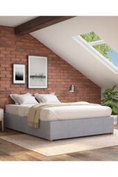 Aspire Upholstered Platform Ottoman Bed Frame in Kimiyo Linen Fabric in Silver - Size: Double - thumbnail 1